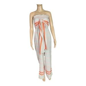 Simply Be Women’s 12 Jumpsuit Boho Strapless Wide Leg flare Cotton viscose NEW